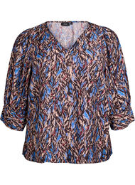 Bluse med V-udskæring og 3/4-ærmer, Blå