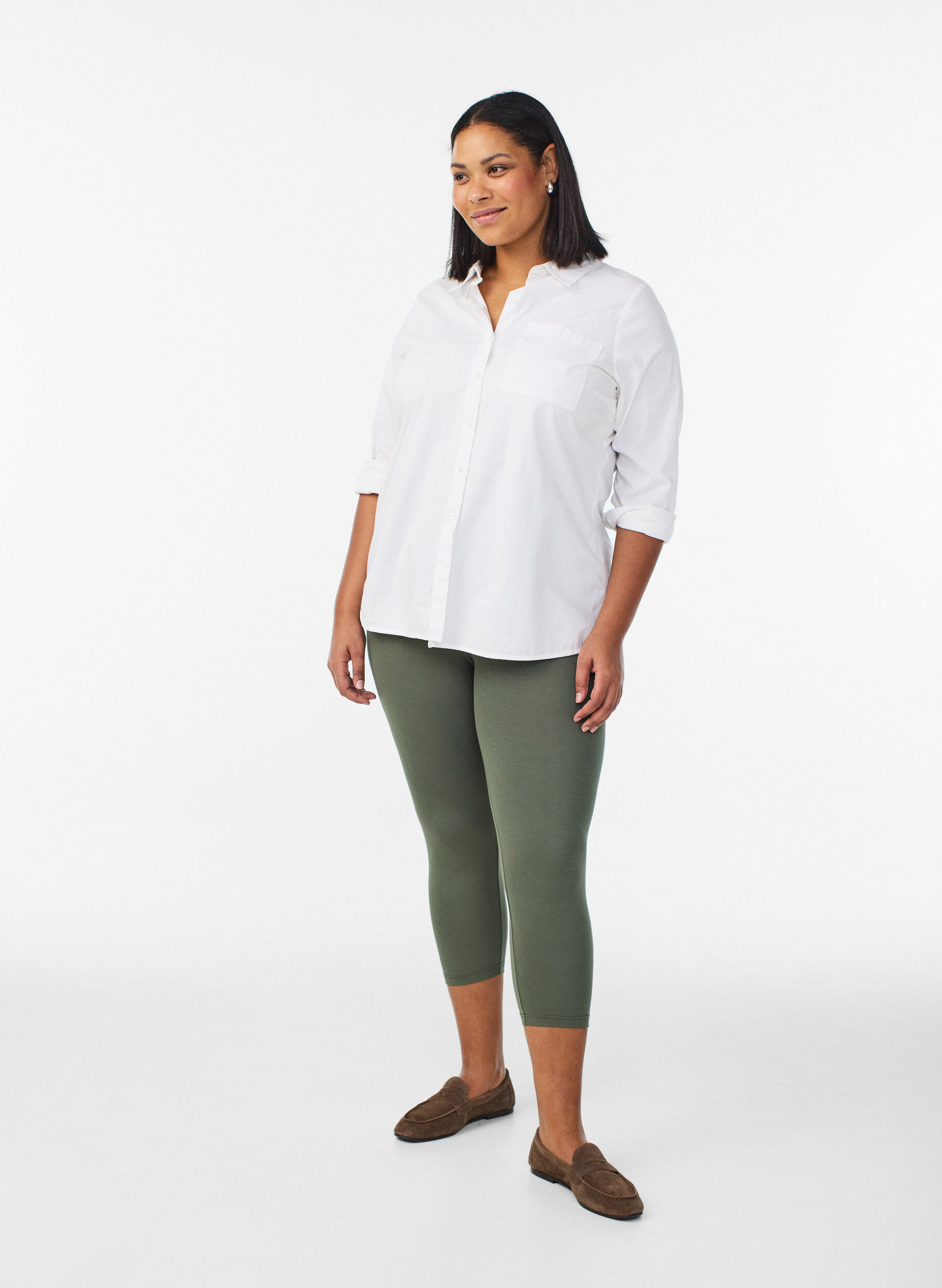 ZizziBasis 3/4 leggings i viskose, Gr&oslash;n, Model image number 1
