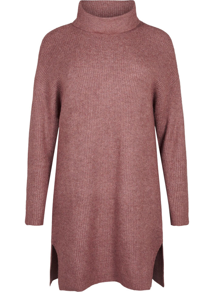 FLASH - Strikkjole med rullekrave, Lyserød, Packshot image number 0