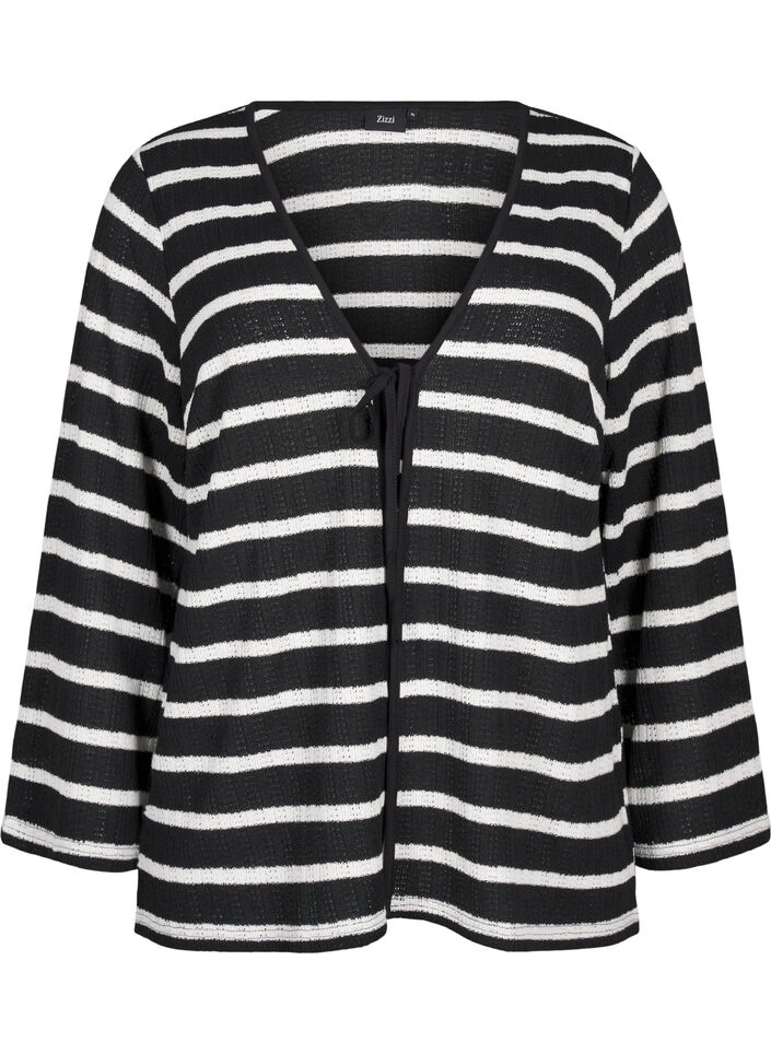 Cardigan med bindebånd, Black White stripe, Packshot image number 0