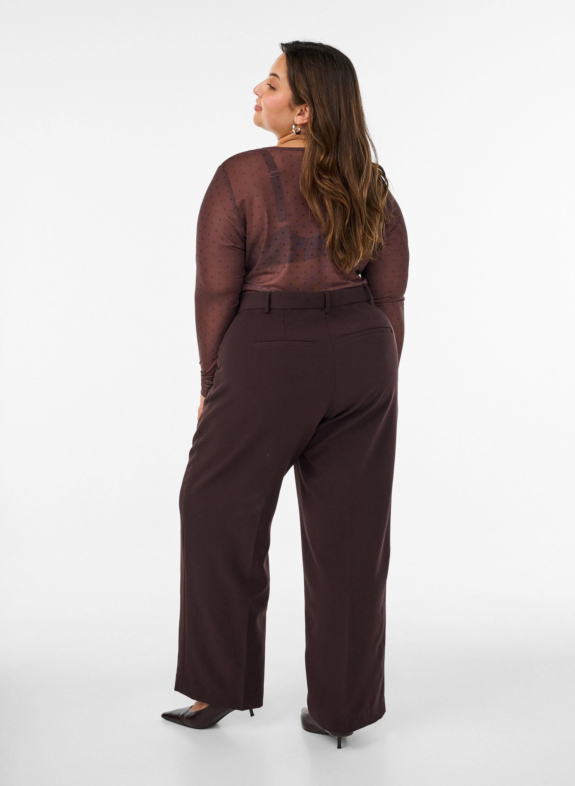 ZizziMeshbluse med print, Brun, Model image number 2