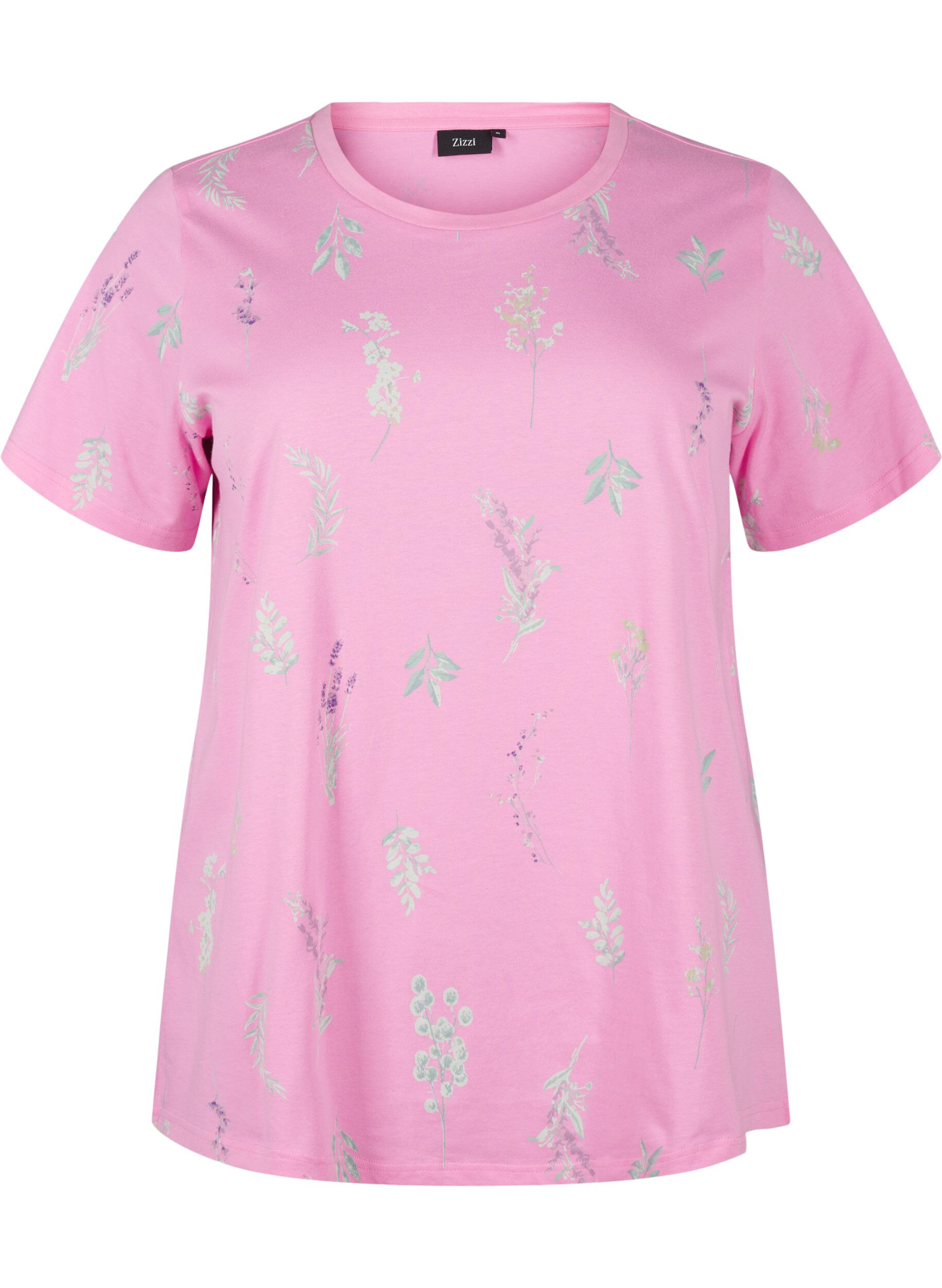 Zizzi T-shirt i &oslash;kologisk bomuld med blomsterprint, Rosebloom W. Flower, Packshot image number 0