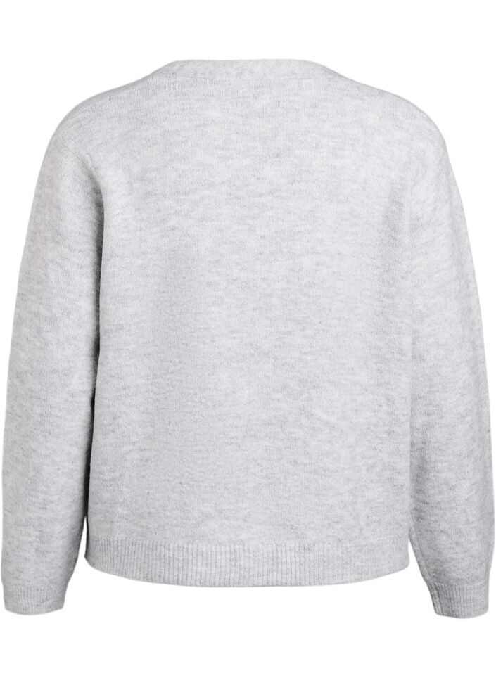 Strikcardigan med perlesløjfer, Grå, Packshot image number 1