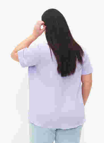 Kortærmet bluse med v-udskæring, Lavender, Model image number 1