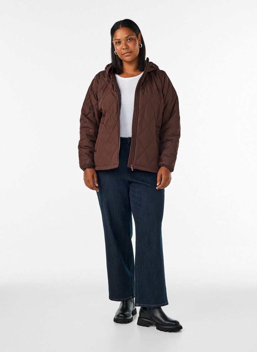 Let vatteret jakke med diamantquilt, Brun, Model image number 1