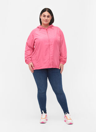 Kort jakke med hætte og justerbar bund, Hot Pink, Model image number 2