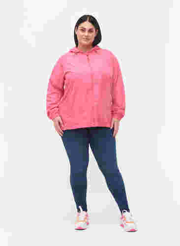 Kort jakke med hætte og justerbar bund, Hot Pink, Model image number 2