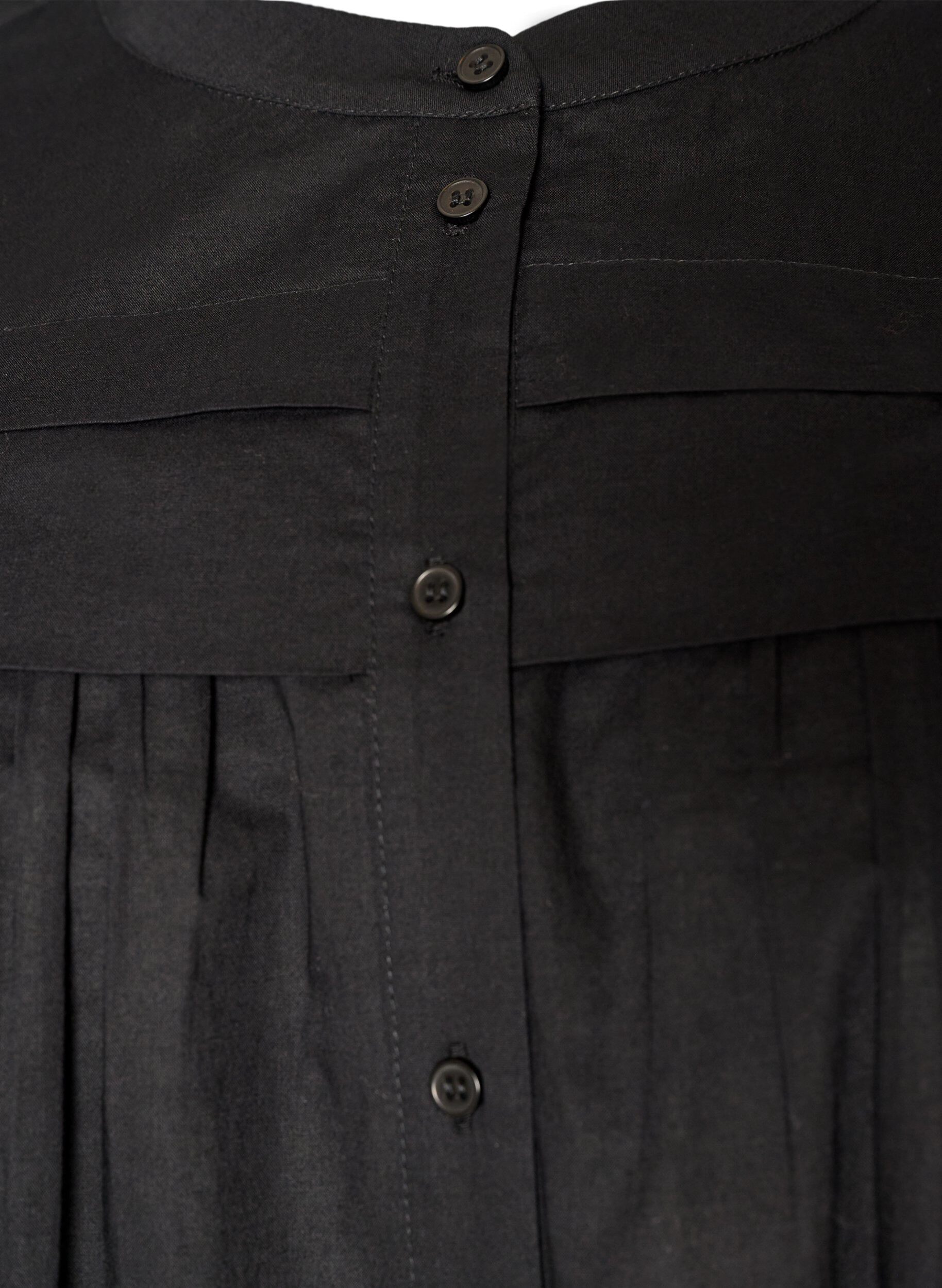 Zizzi&AElig;rmel&oslash;s skjortebluse i bomuld med A-form, Sort, Packshot image number 2