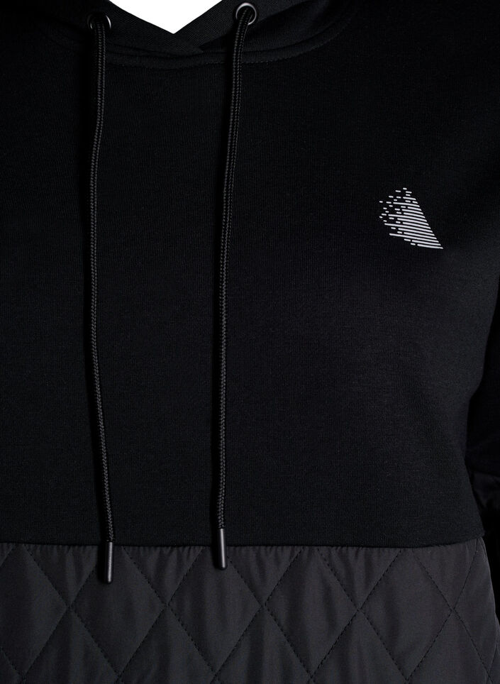 Sweatshirt med hætte og quilt, Black, Packshot image number 2