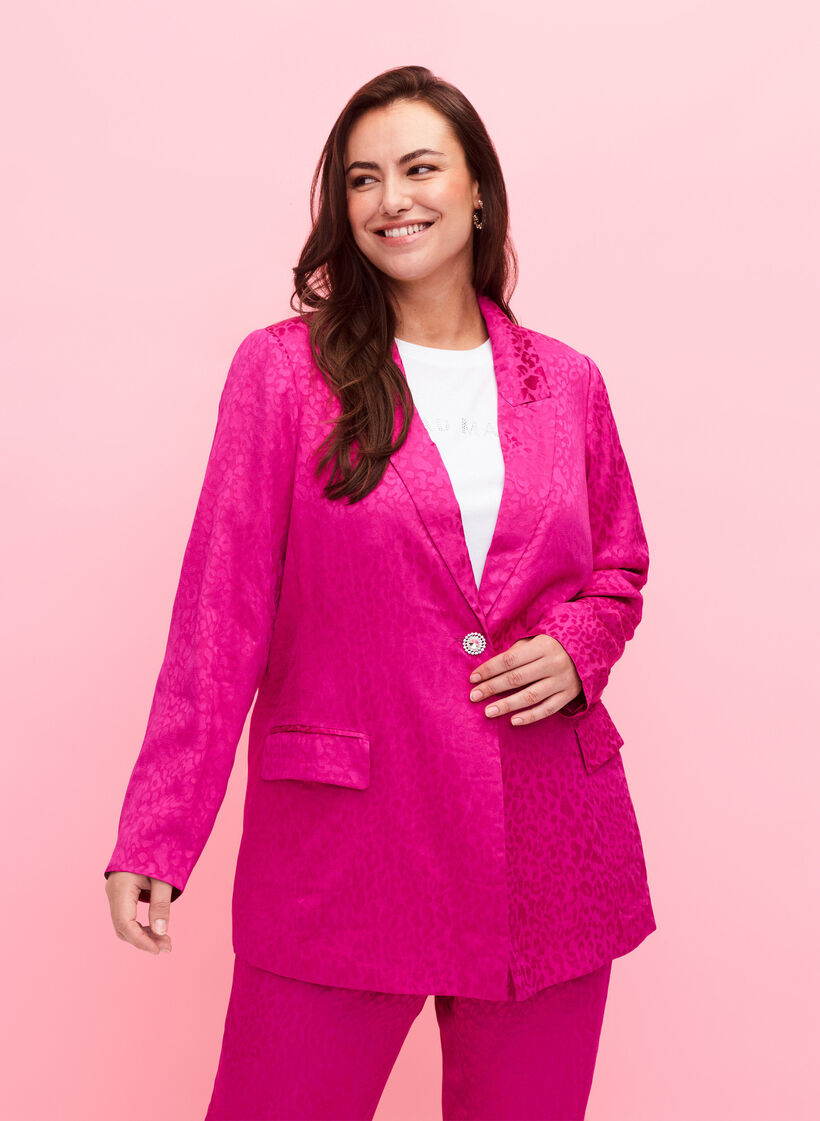 Tone-i-tone jacquard blazer i viskose, Rose Violet, Model image number 0