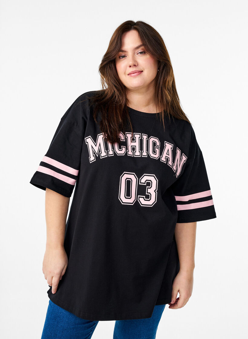 Sporty oversize college t-shirt, Sort, Model image number 0