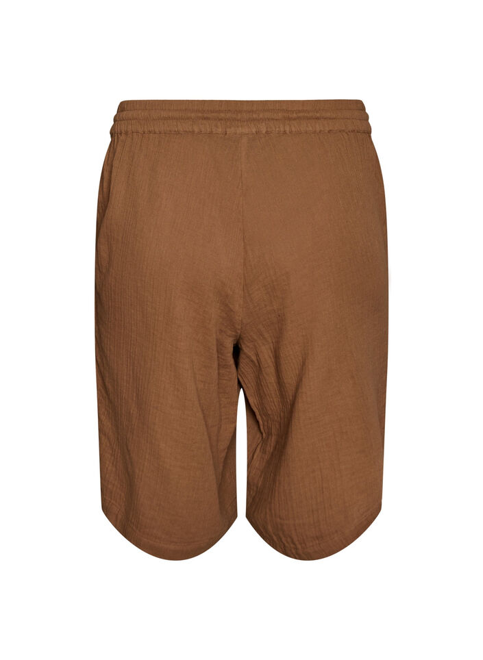 L&oslash;se shorts i bomuldsmusselin med h&oslash;j talje, Brun, Packshot image number 1