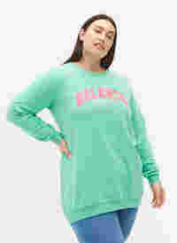 Lang sweatshirt med tekstprint, Neptune Green , Model