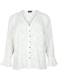 Langærmet skjorte med jacquard look, Bright White