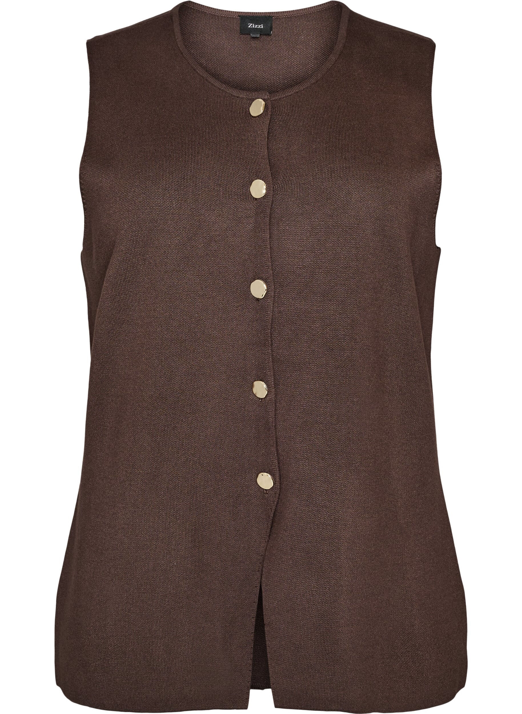 Zizzi&AElig;rmel&oslash;s strikvest med dekorative knapper, Brun, Packshot image number 0