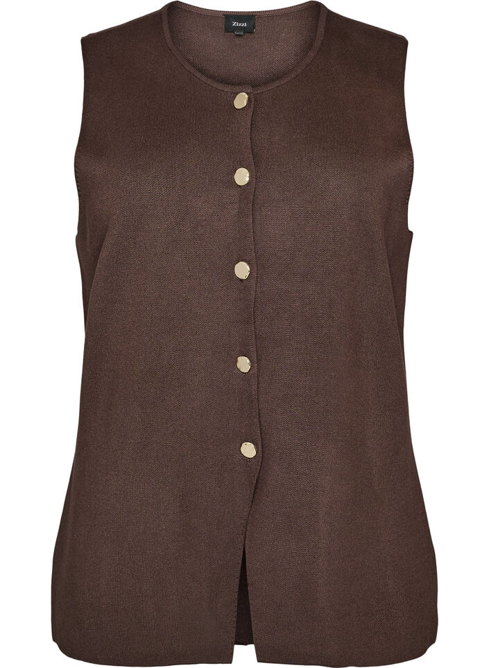 &AElig;rmel&oslash;s strikvest med dekorative knapper, Brun, Packshot image number 0