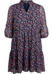 Tunika med blomsterprint og glittertr&aring;de, Bl&aring;, Packshot image number 0