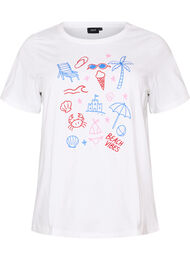 T-shirt i &oslash;kologisk bomuld med strandprint, Hvid
