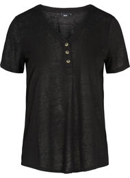 Kortærmet t-shirt med knapper , Black