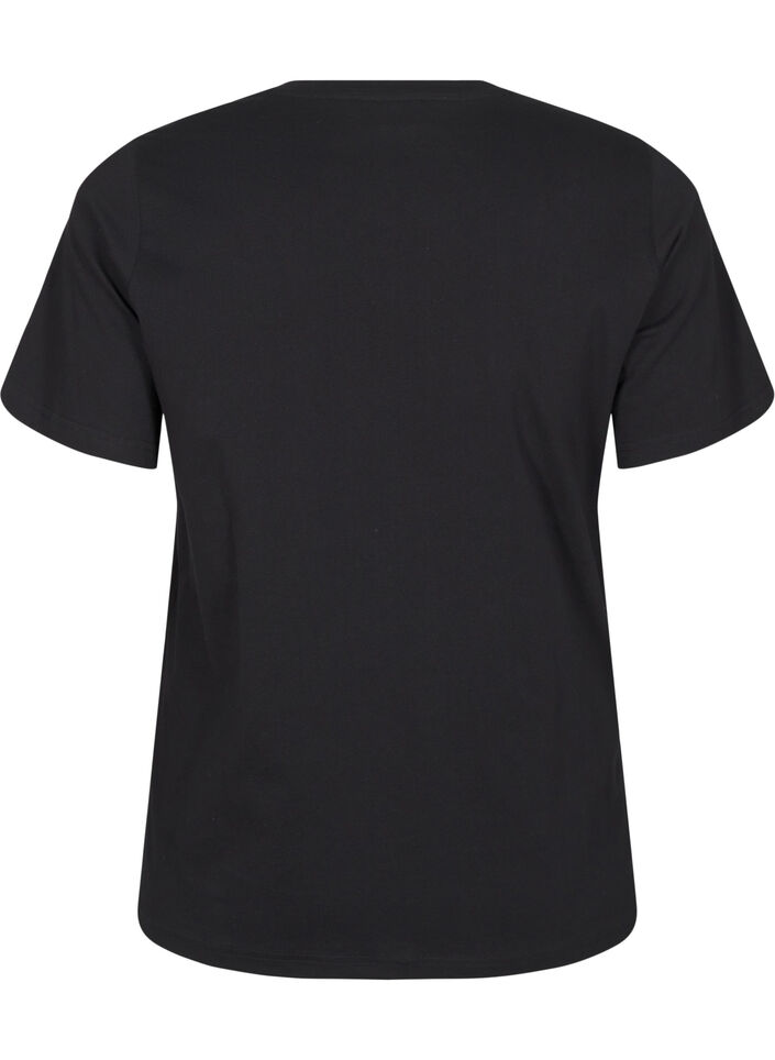 T-shirt med rund hals og rhinsten, Black, Packshot image number 1