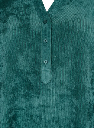 Fløjlskjole med 3/4 ærmer og knapper, Deep Teal, Packshot image number 2