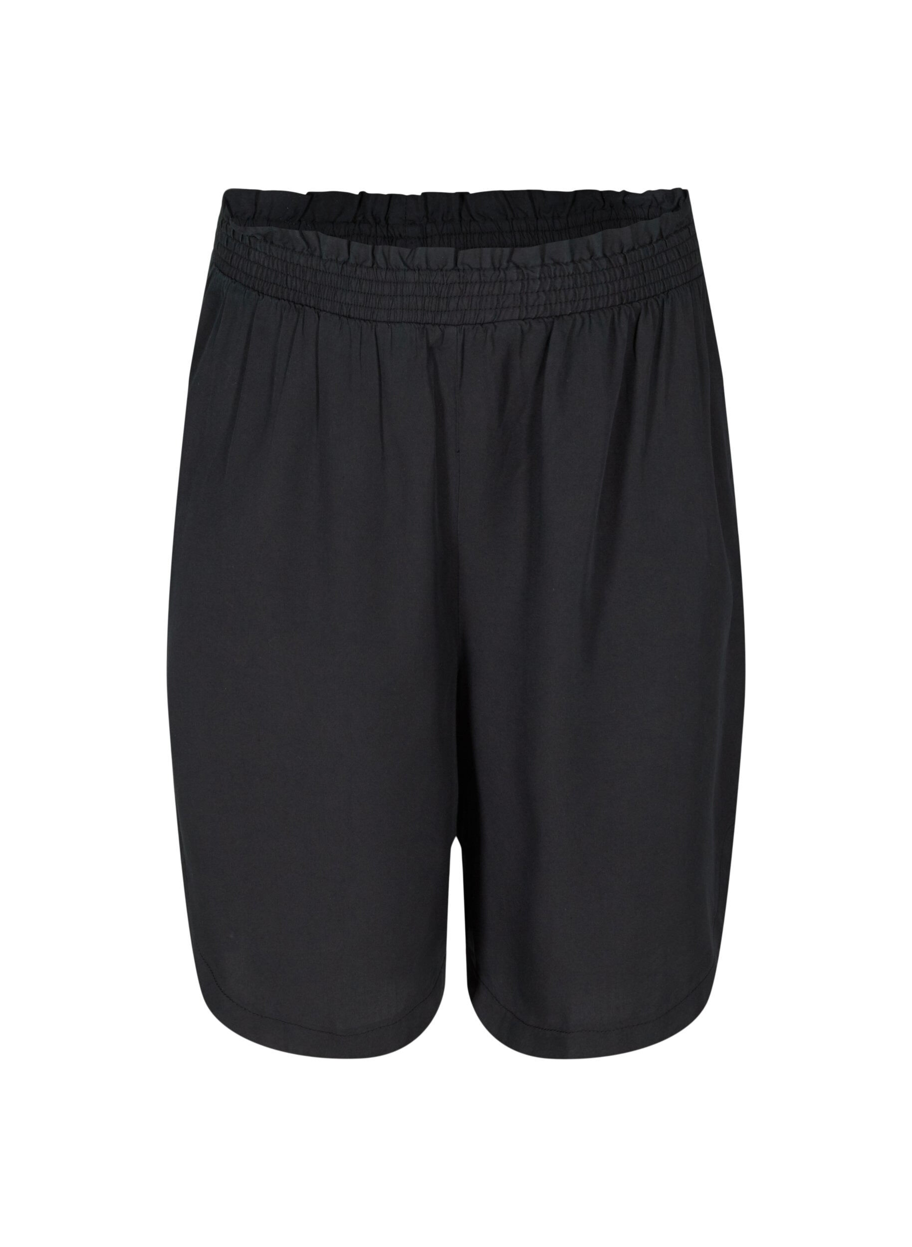 Zizzi L&oslash;se bermuda shorts med smock, Black, Packshot image number 0