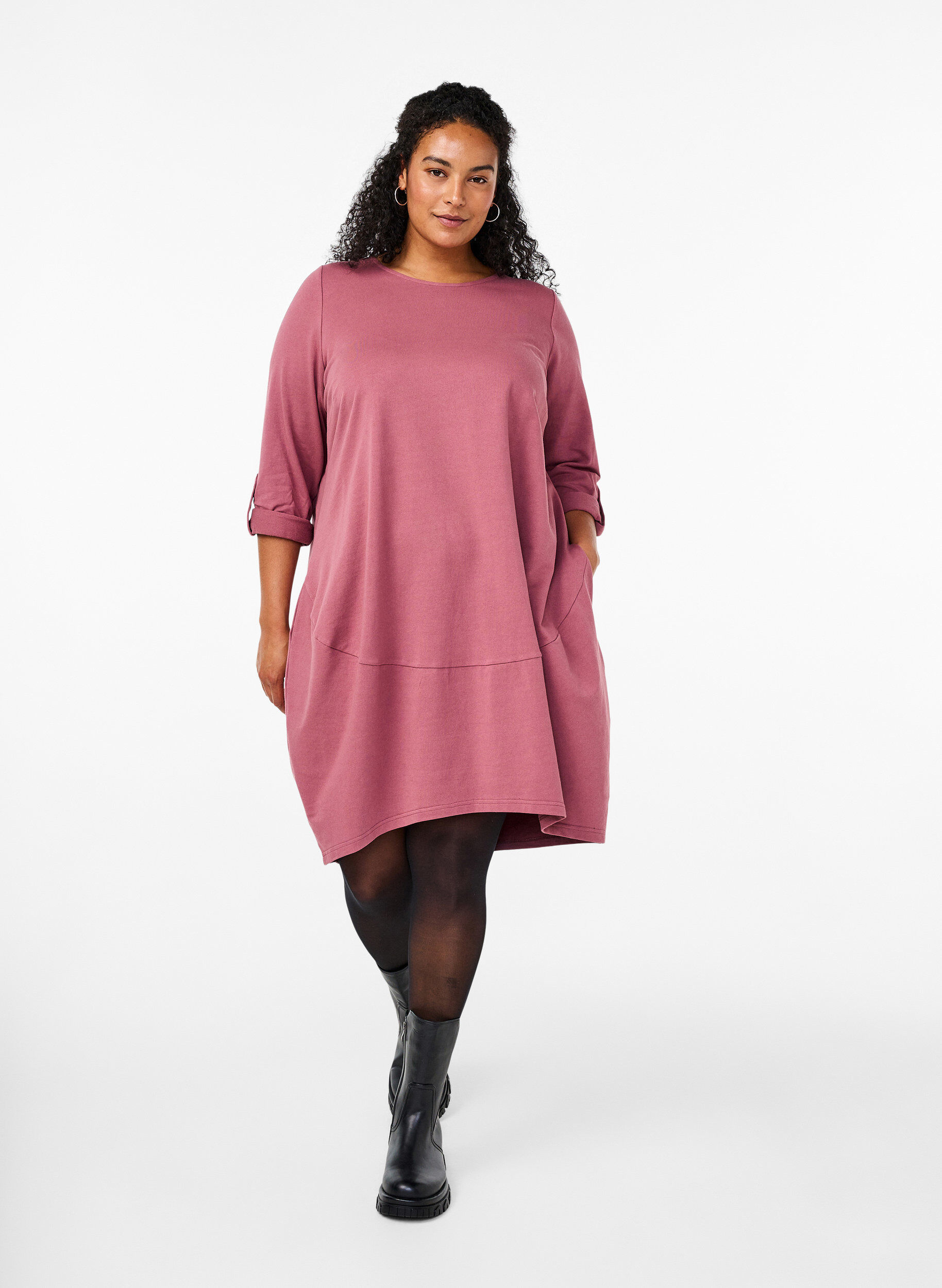 Zizzi Ballonkjole med lommer, Lyser&oslash;d, Model image number 1