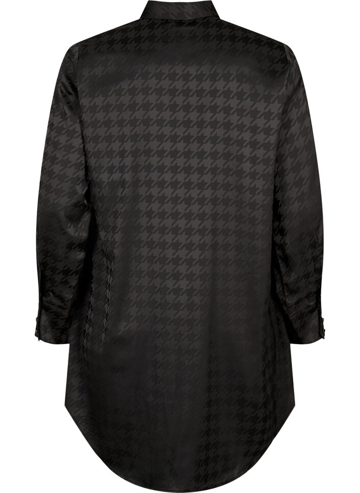 Lang skjorte med houndstooth mønster, Black, Packshot image number 1