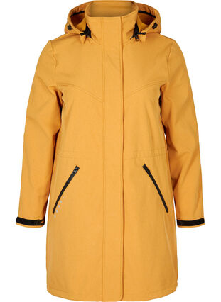 Lang softshell jakke med hætte, Spruce Yellow, Packshot image number 0