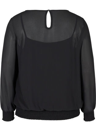 Langærmet bluse med smock og pailletter, Black, Packshot image number 1