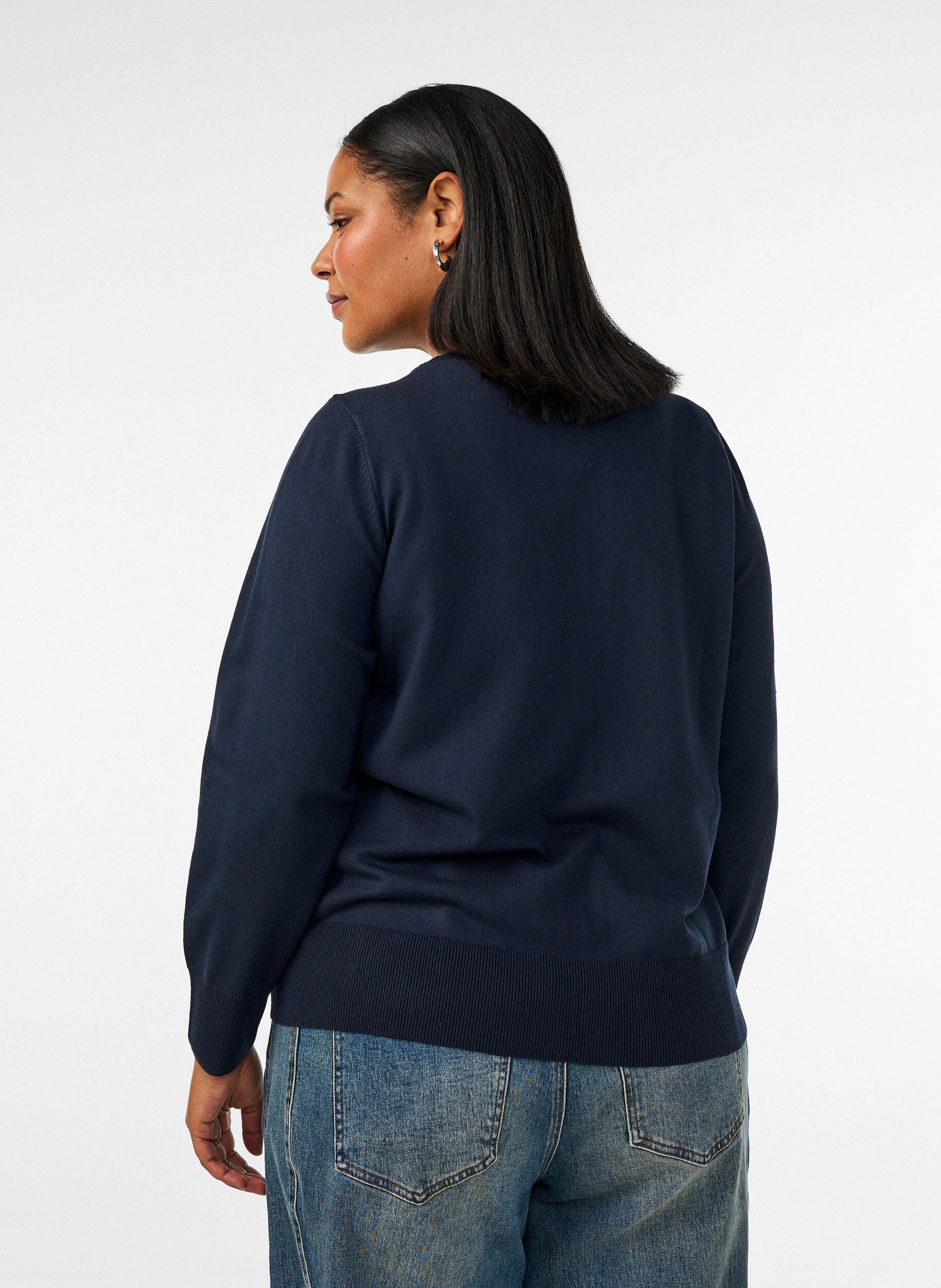 ZizziFinstrikket cardigan med rund hals, Bl&aring;, Model image number 2