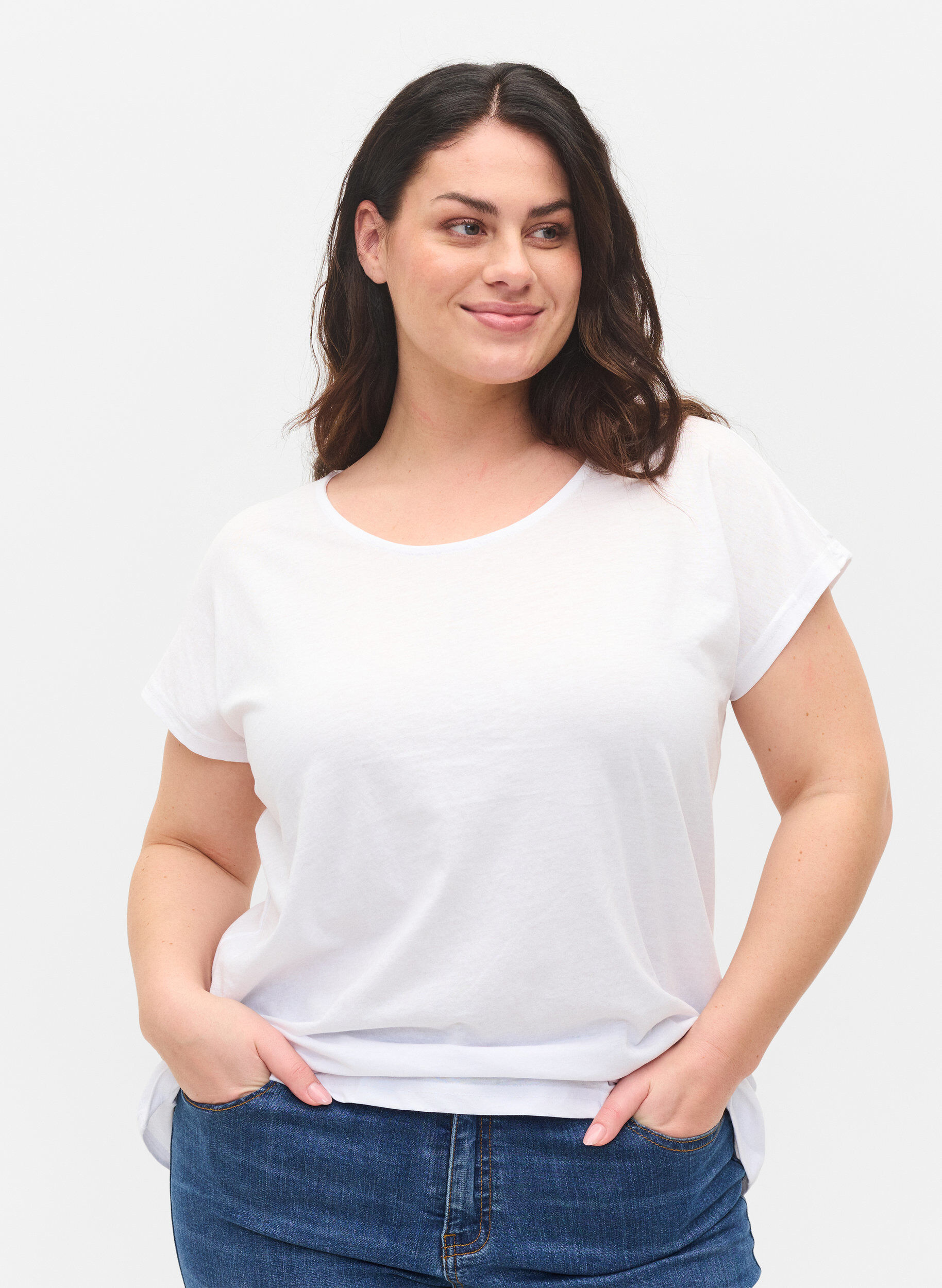 Zizzi T-shirt i bomuldsmix, Bright White, Model image number 0