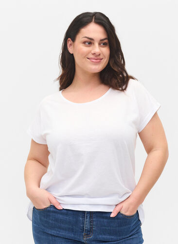 T-shirt i bomuldsmix, Bright White, Model image number 0