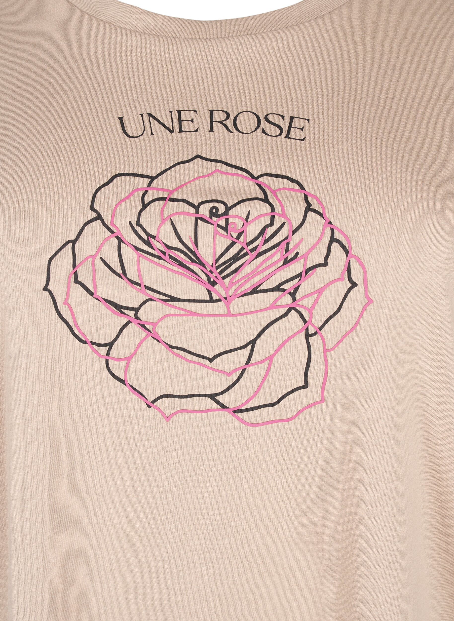 Zizzi Bomulds t-shirt med print, S. Mink w. Flower, Packshot image number 2