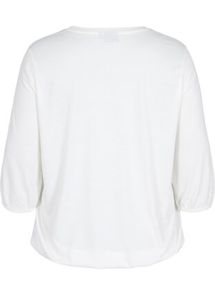 Ensfarvet bluse med 3/4 ærmer, White Mel, Packshot image number 1