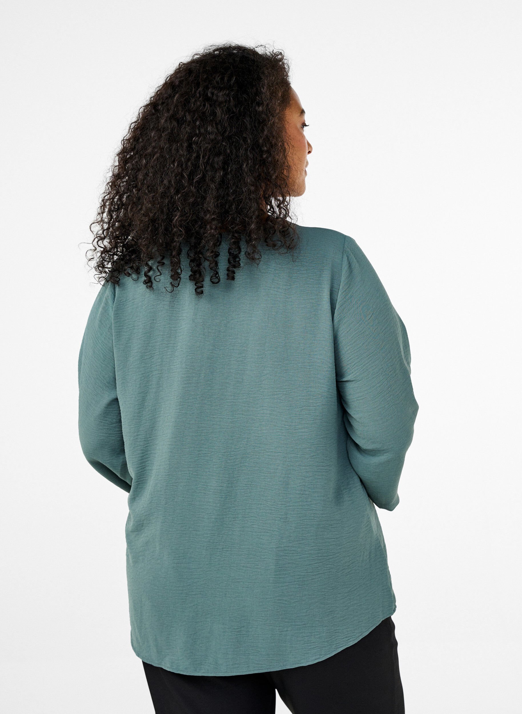 Zizzi Bluse med 3/4 &aelig;rmer, Gr&oslash;n, Model image number 2
