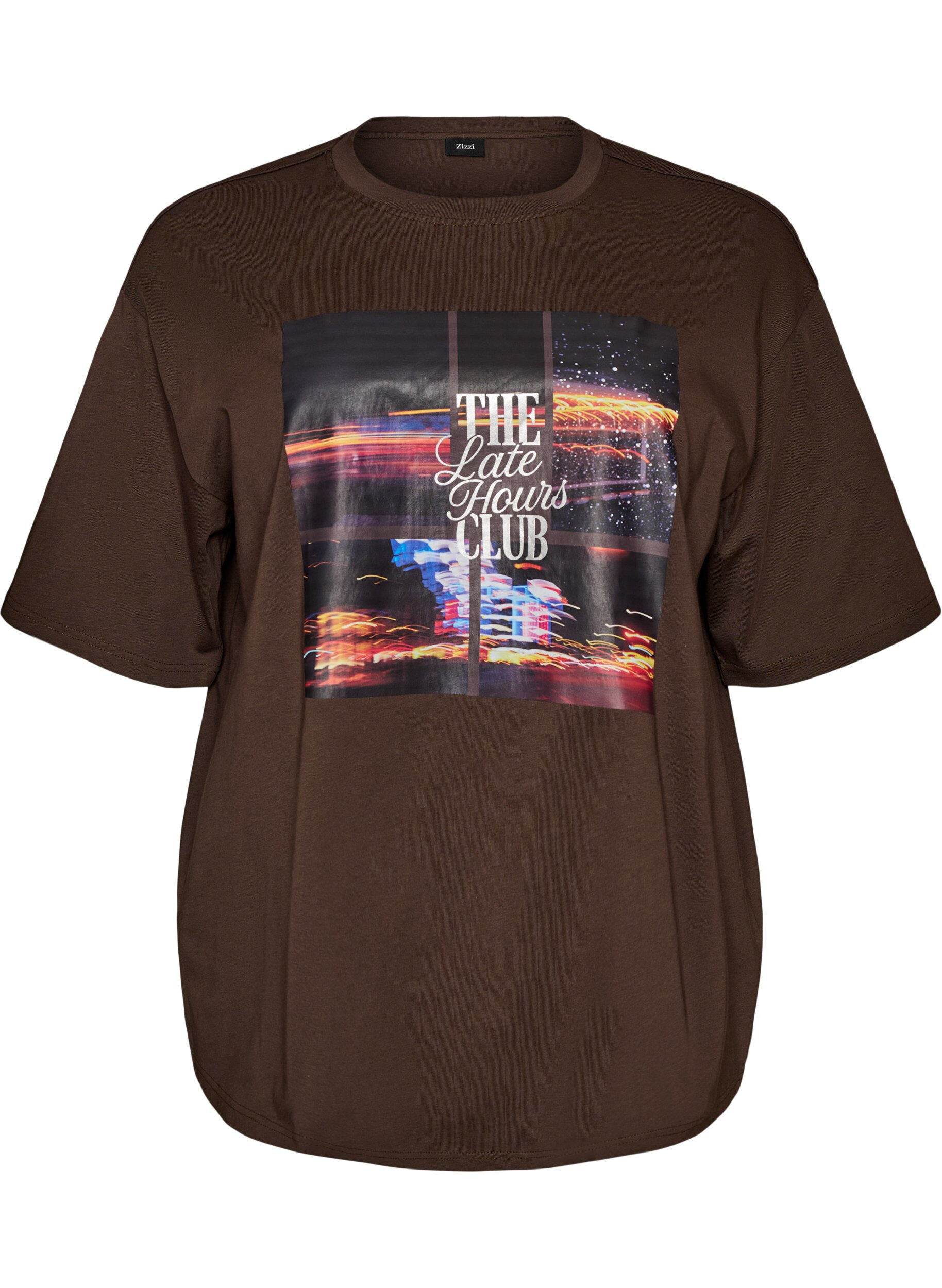ZizziOversized T-shirt med stort fotoprint, Brun, Packshot image number 0