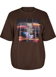 Oversized T-shirt med stort fotoprint, Brun