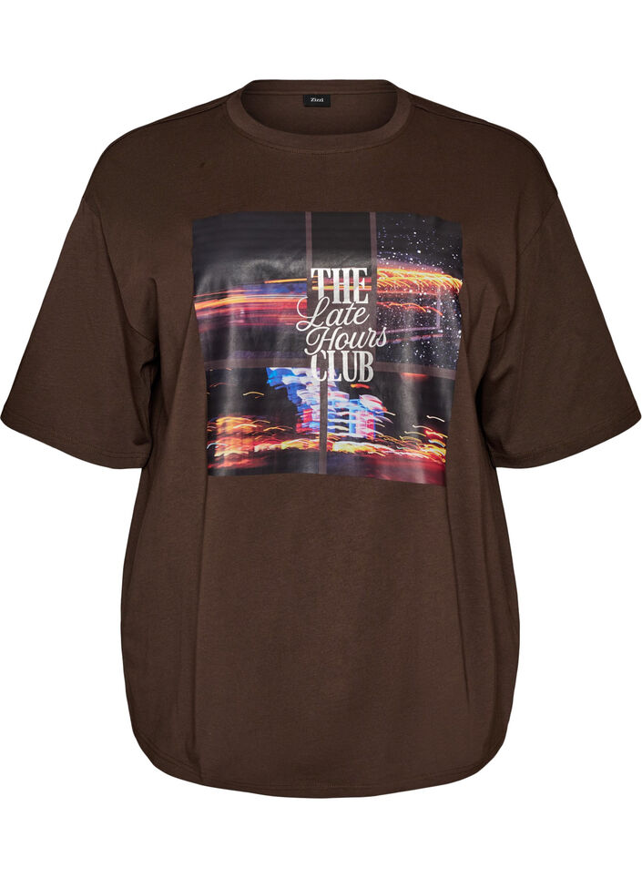 Oversized T-shirt med stort fotoprint, Brun, Packshot image number 0