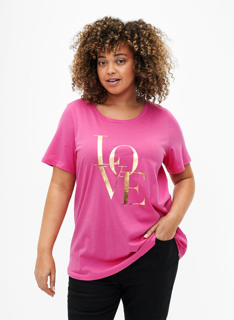 T-shirt i bomuld med guldfarvet tekst , R.Sorbet w.Gold Love, Model image number 0