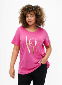 T-shirt i bomuld med guldfarvet tekst , R.Sorbet w.Gold Love, Model