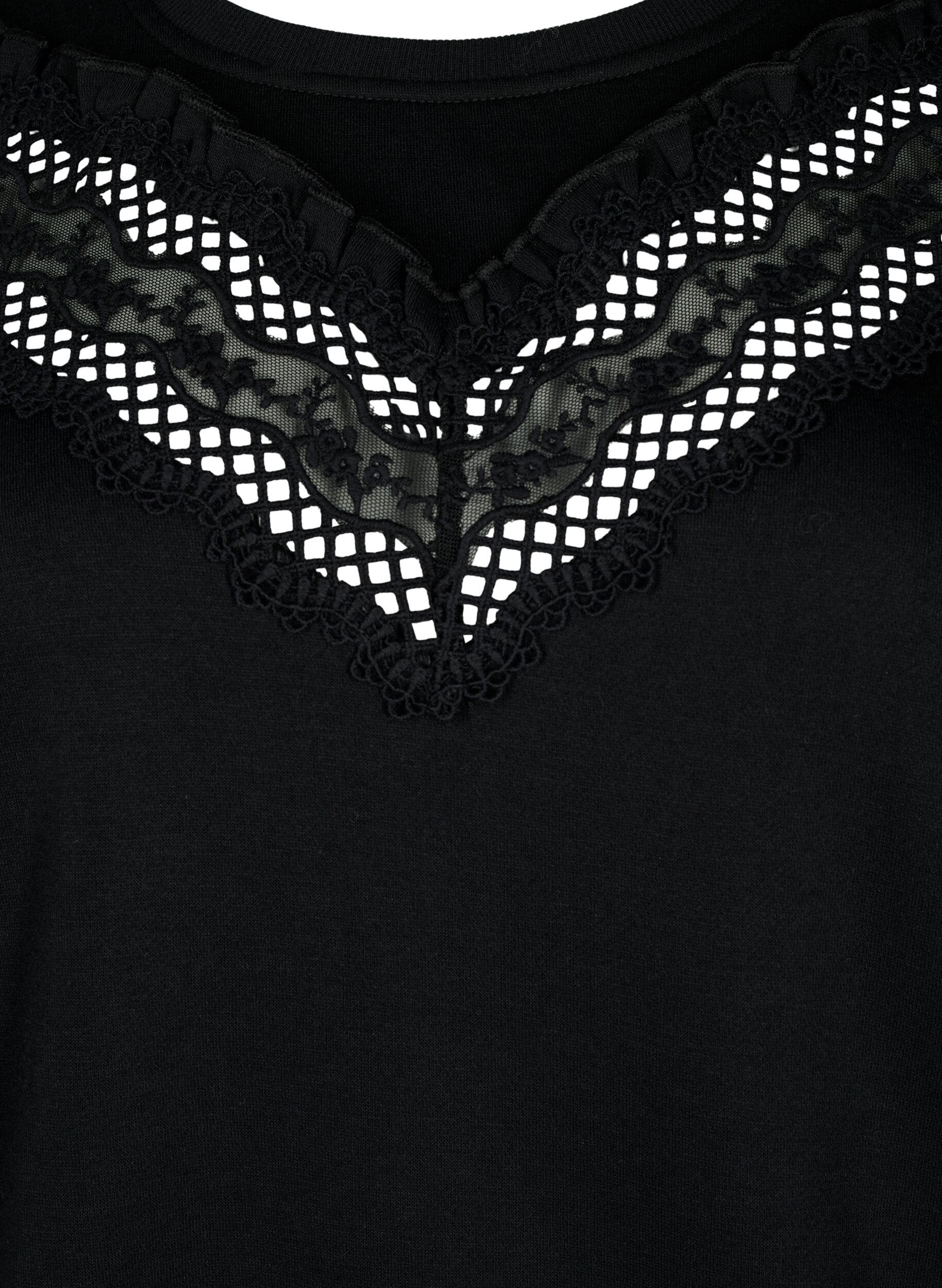 Zizzi Sweatshirt med fl&aelig;se og crochet detalje, Black, Packshot image number 2