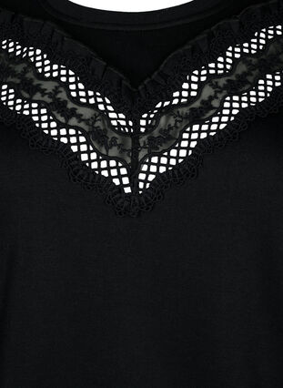 Sweatshirt med flæse og crochet detalje, Black, Packshot image number 2