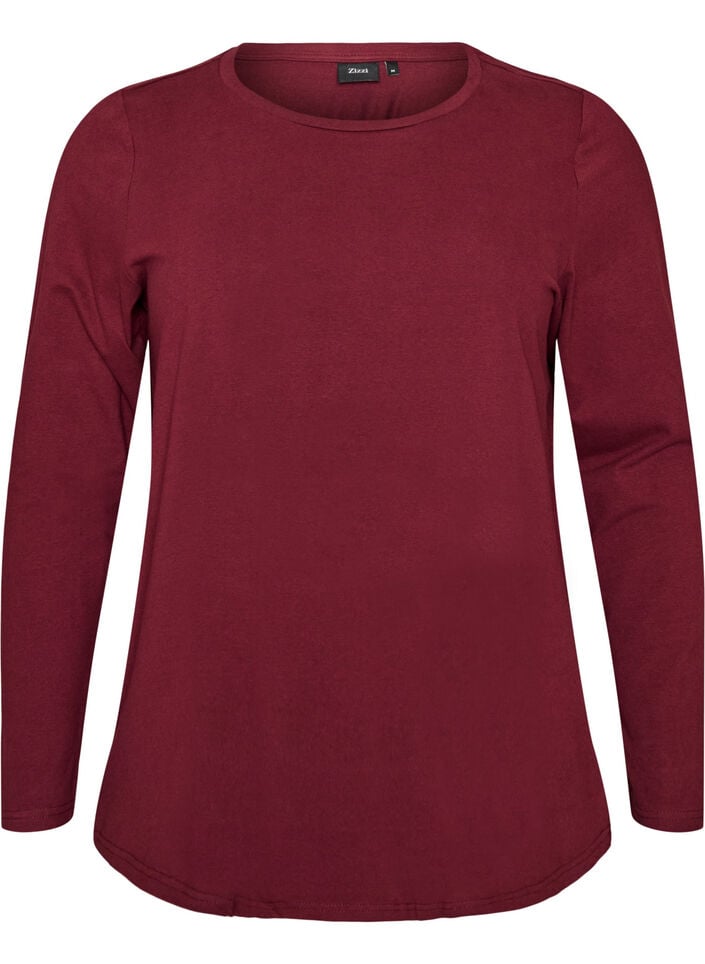 Basis jerseybluse med lange &aelig;rmer, R&oslash;d, Packshot image number 0