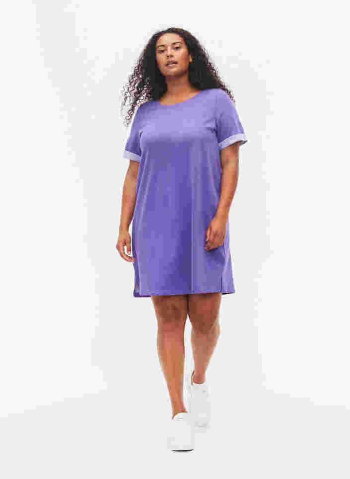 Sweatkjole med korte ærmer og slids, Ultra Violet, Model image number 1
