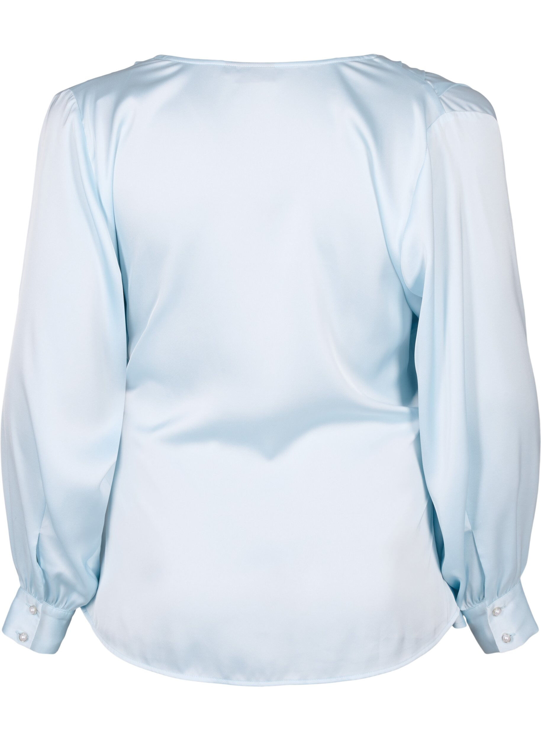 Zizzi Festbluse i satin med wrap, Delicate Blue, Packshot image number 1