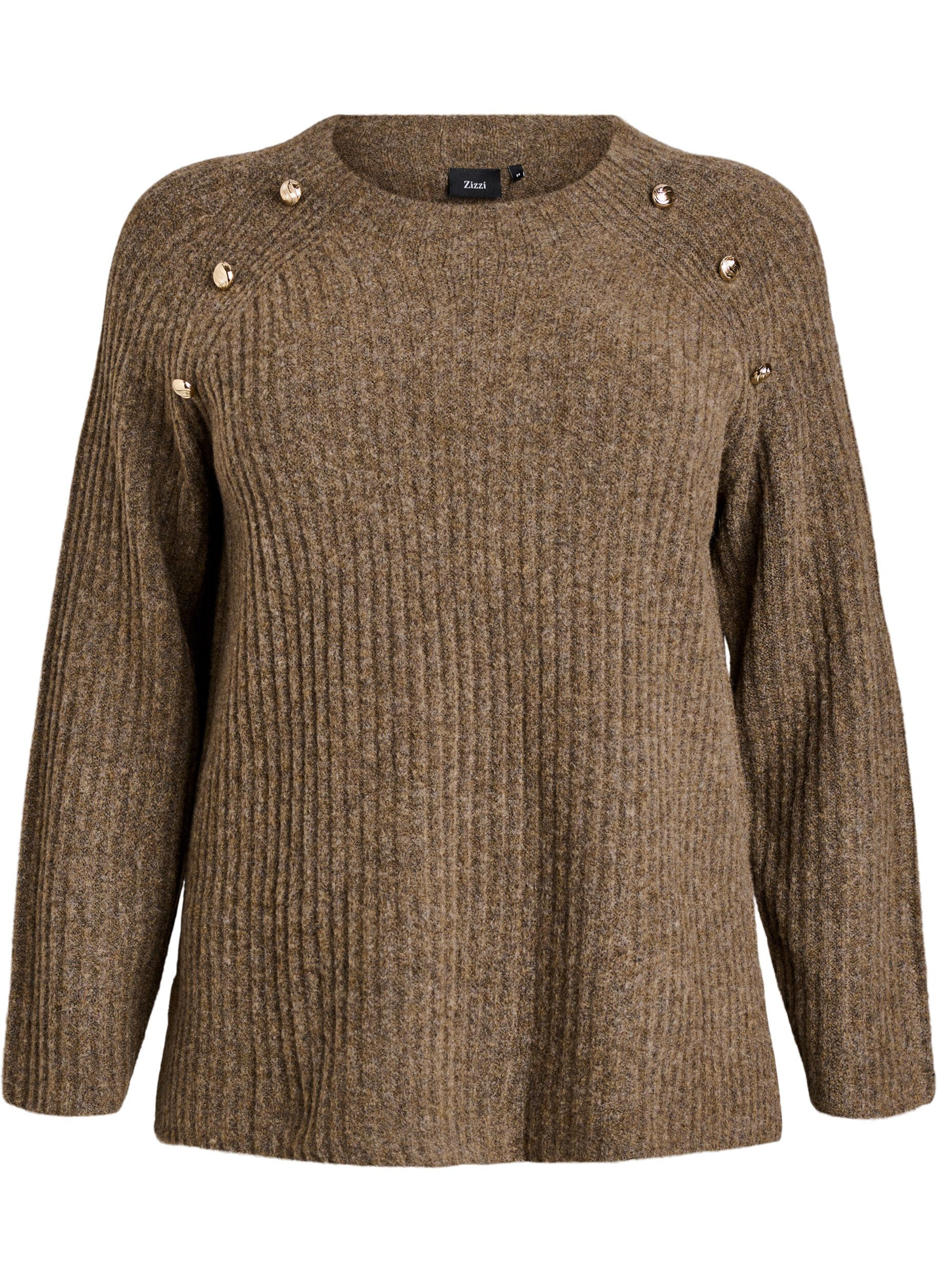 Ribstrikket sweater med dekorative knapper