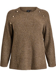Ribstrikket sweater med dekorative knapper, Brun