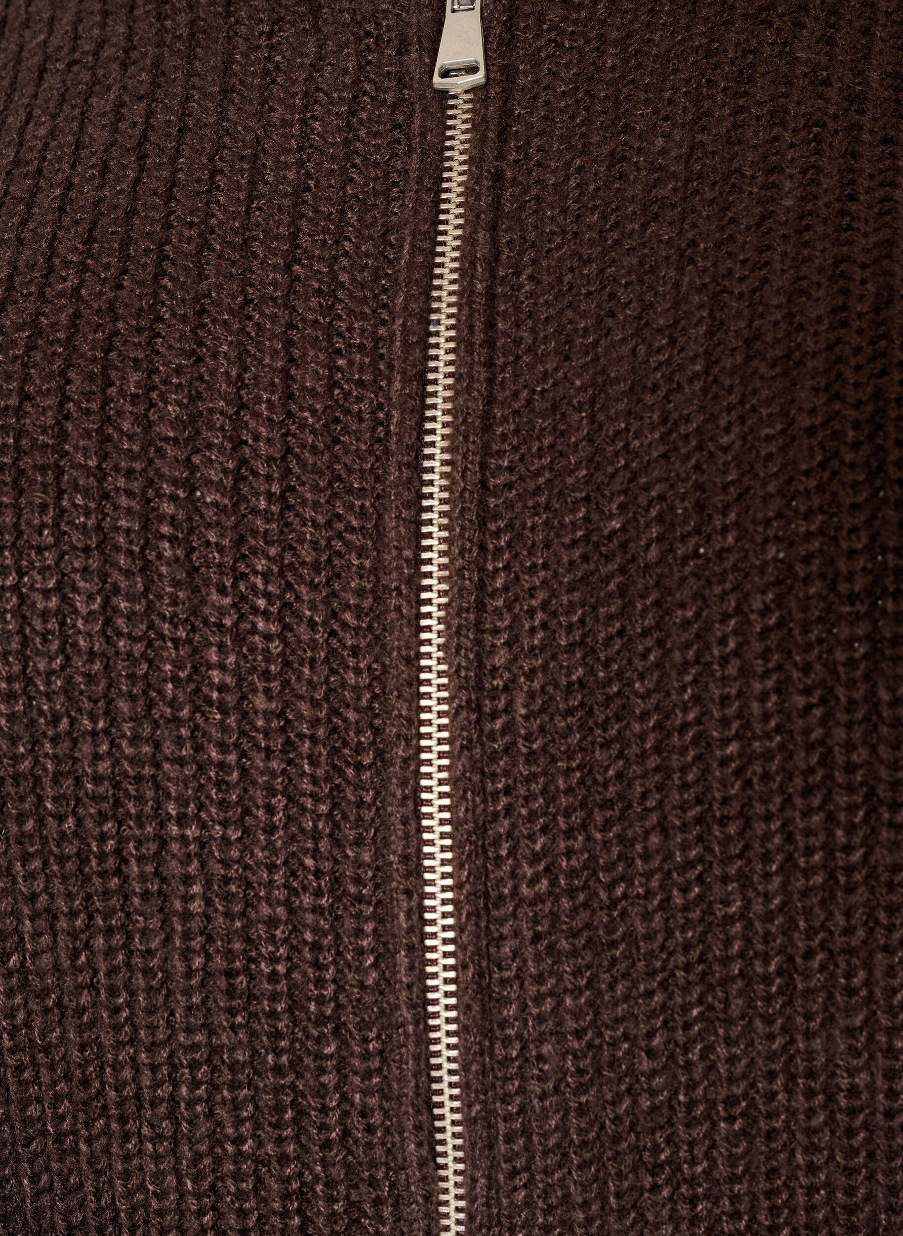 ZizziStrik cardigan med lynl&aring;s, Brun, Packshot image number 2
