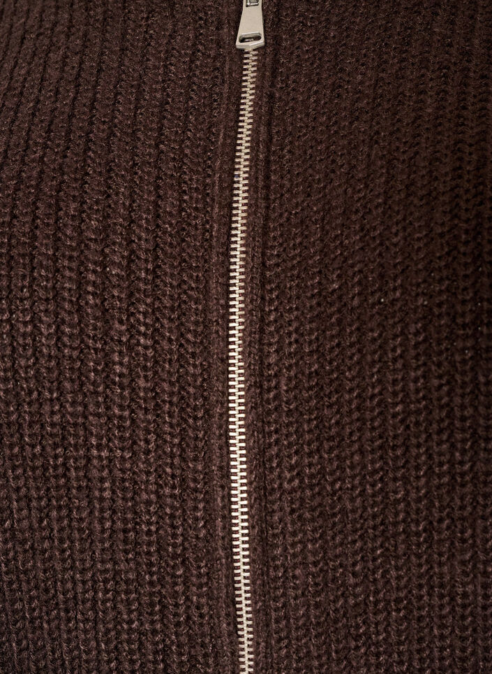 Strik cardigan med lynl&aring;s, Brun, Packshot image number 2